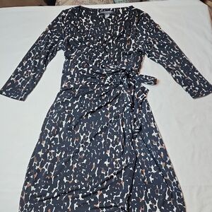 A Pea in the Pod Small/Petite Black Brown Animal Print Wrap Dress Maternity